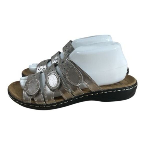 Clarks Women Leisa Cacti Sandal Size 8 W Bronze Slide Adjustable Shoe Strappy - Picture 2 of 13